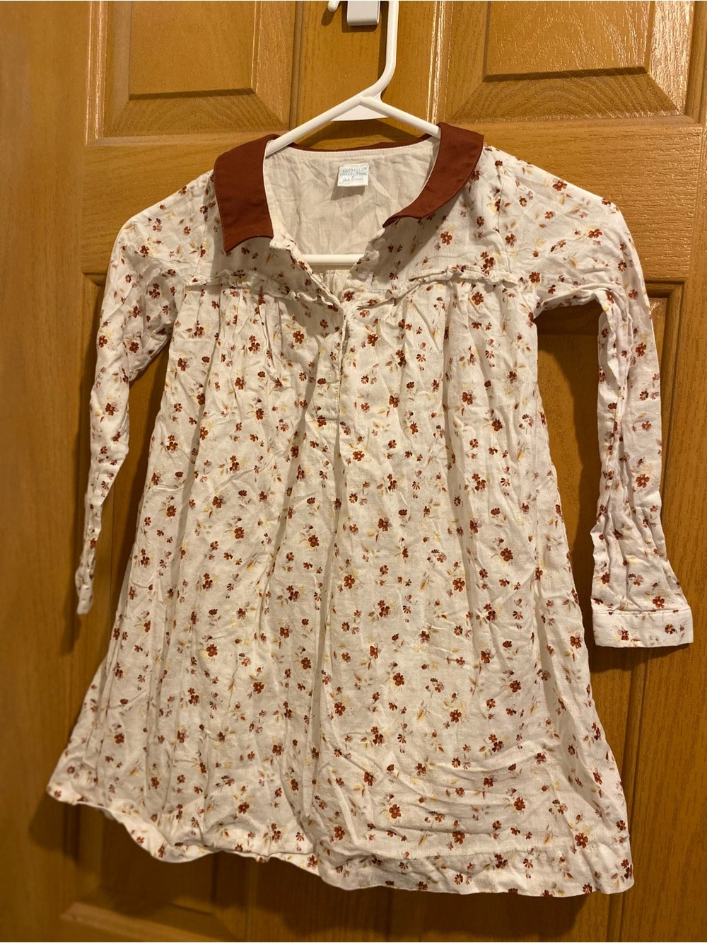Cream Floral Long Sleeve Dress with Rust Collar